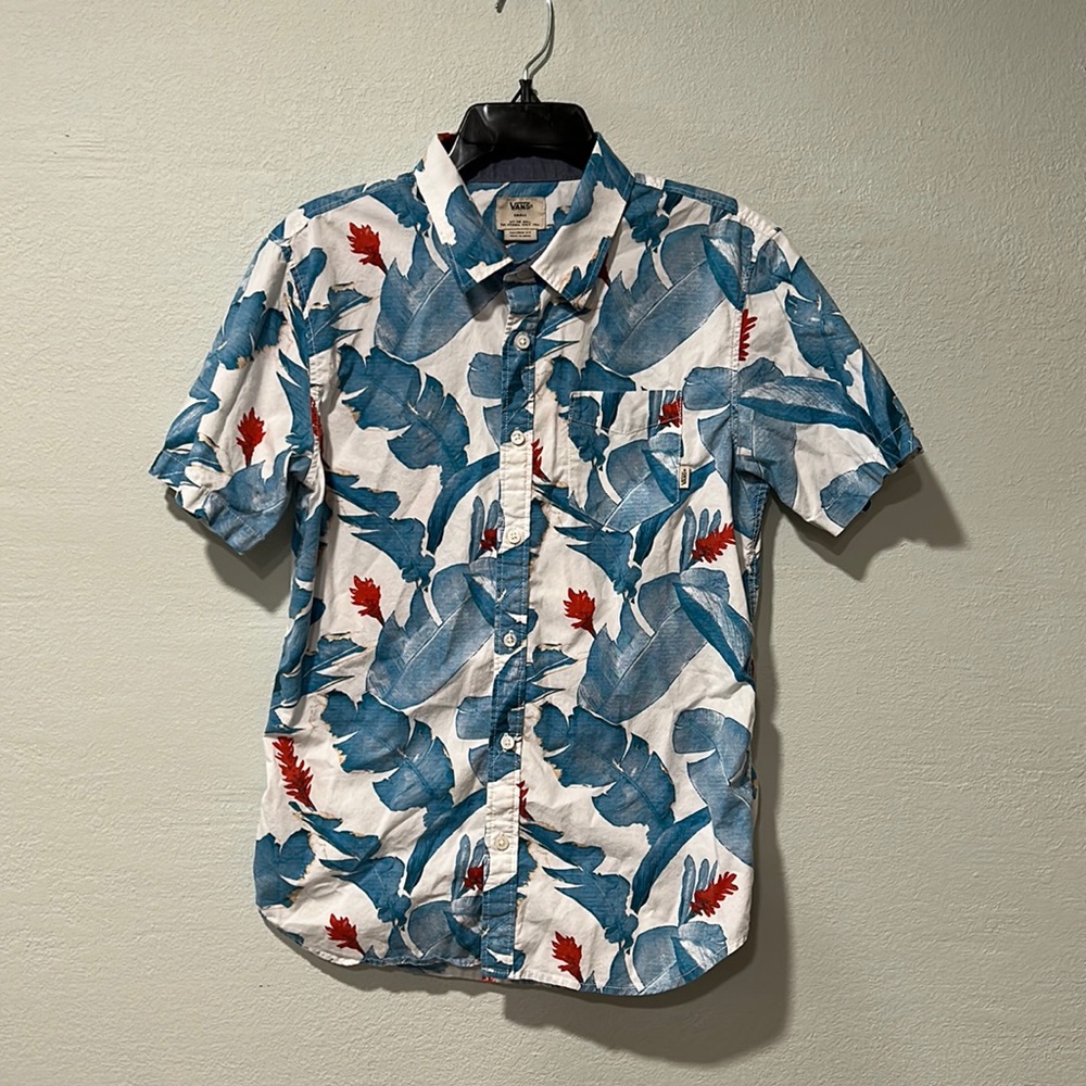 Men’s Vans Floral Blue and Red Button Down Shirt